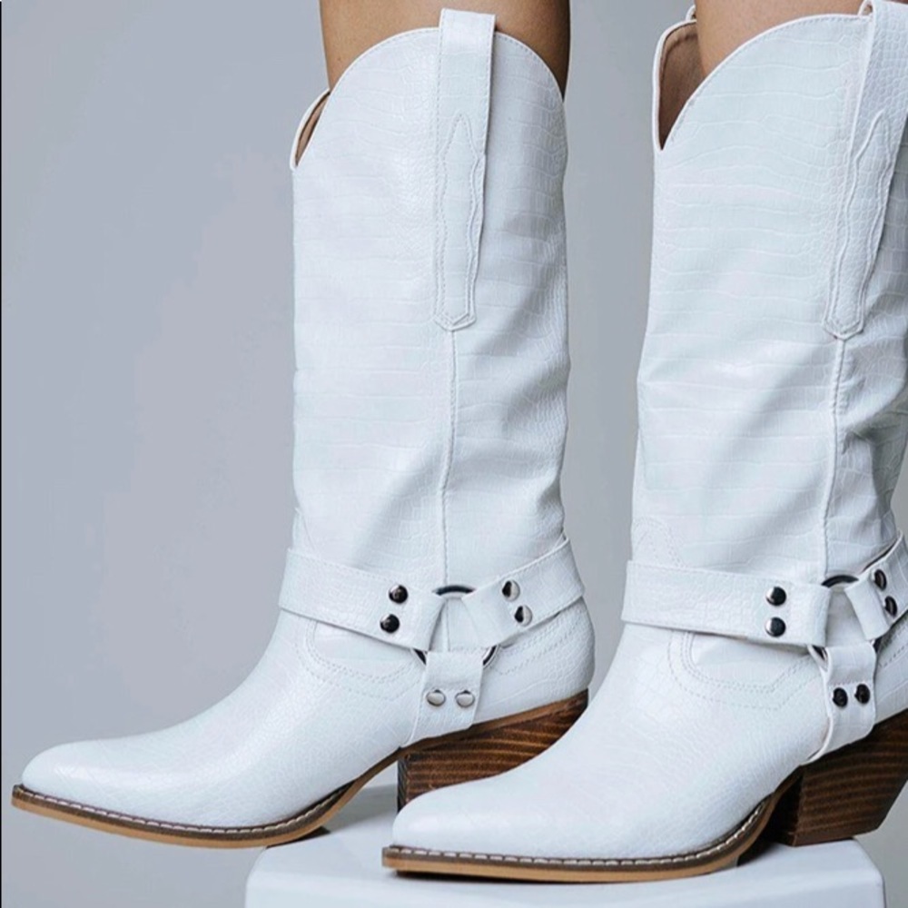 FASHION WESTERN WHITE BOOTS